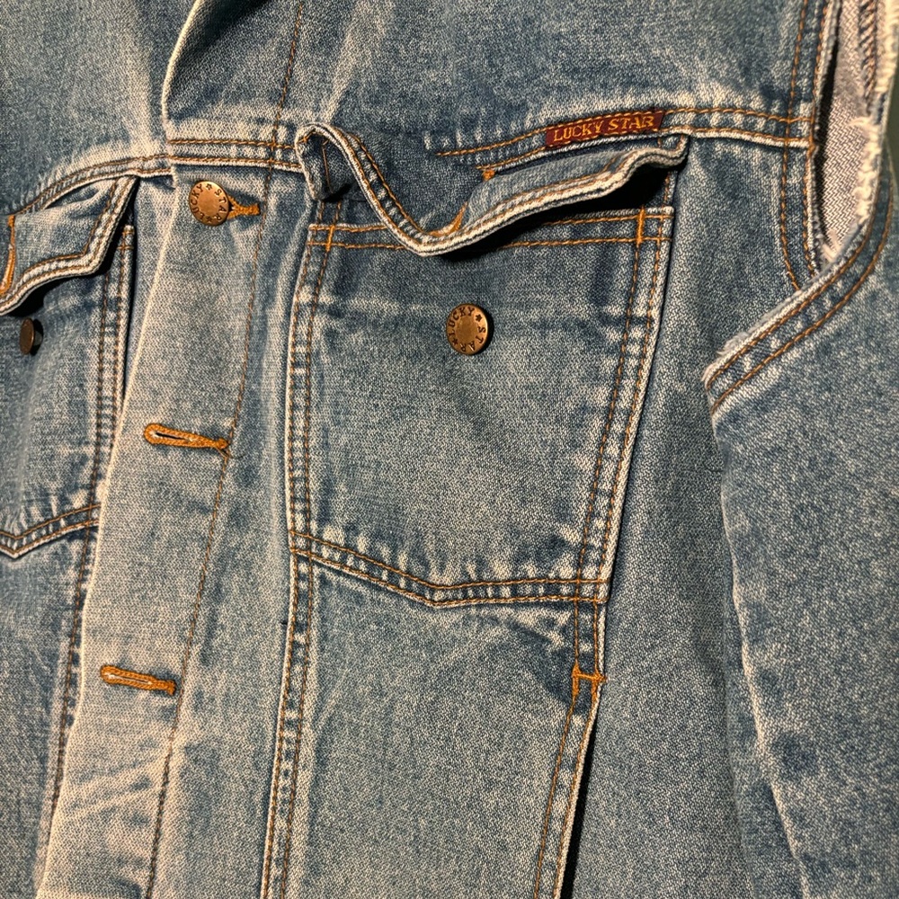 Lucky Star Vintage Denim Jean Vest with Frayed Hems Size L Large - Picture 5 of 14
